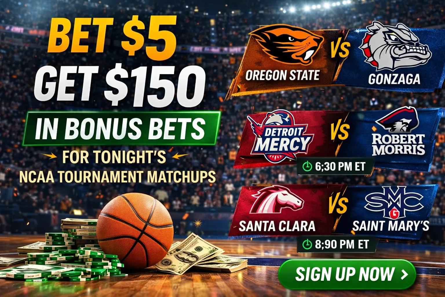 Bet $5 Get $150: Oregon State vs Gonzaga & WCC Semifinals
